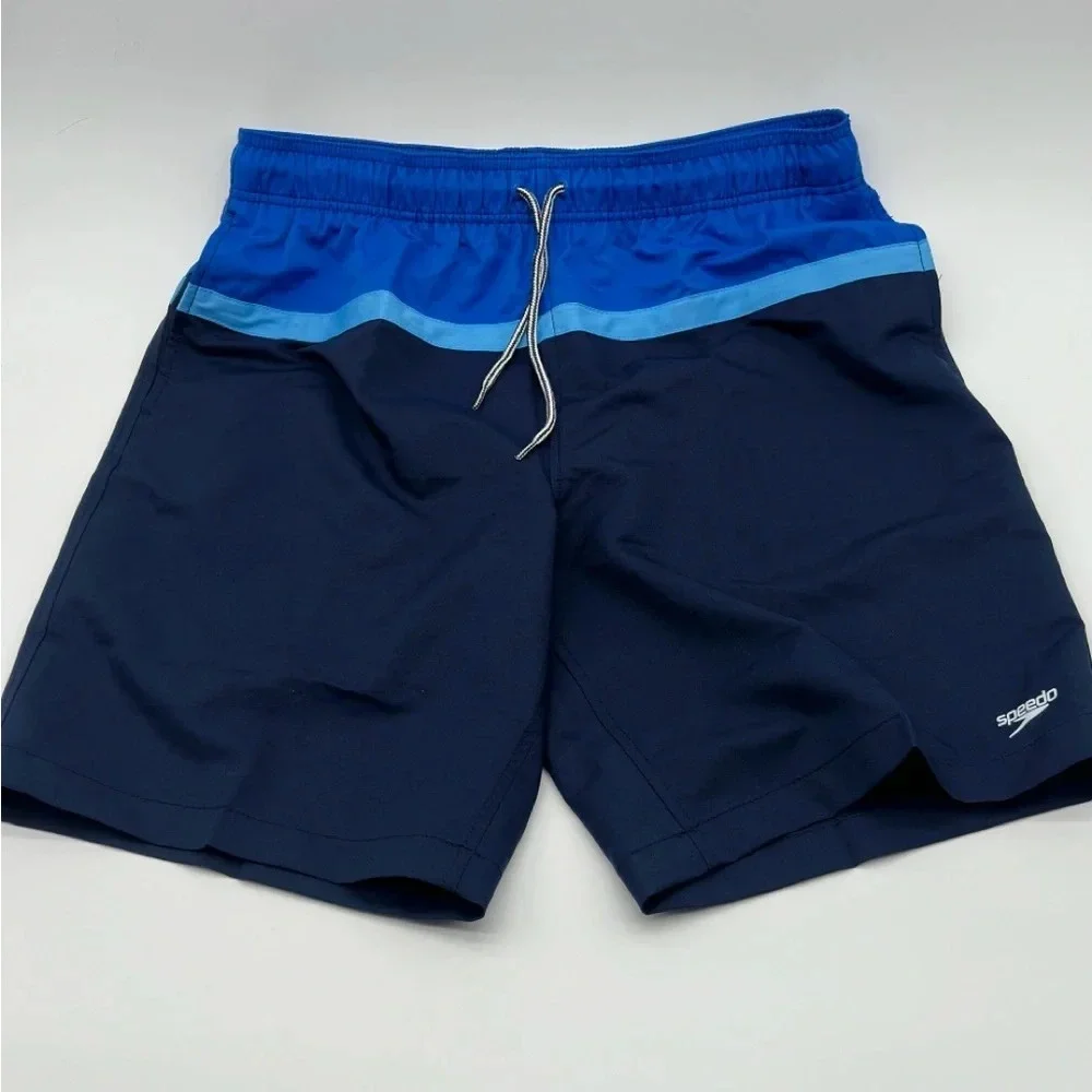 Men's Speedo Size Large 2-Way Stretch UPF 50+ Swim Trunks Lined Shorts Blue